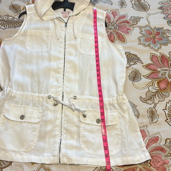 🔥SALE🔥 St Tropez West M White Linen Hooded Sleeveless Utility Top Shirt size L - Picture 6 of 7